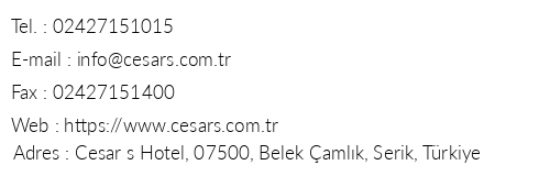 Cesars Temple De Luxe telefon numaralar, faks, e-mail, posta adresi ve iletiim bilgileri